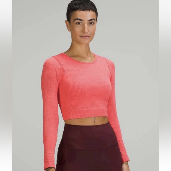 lululemon athletica Tops - Lululemon Ebb to Street Long Sleeve Ribbed Cropped Top Pale Raspberry
